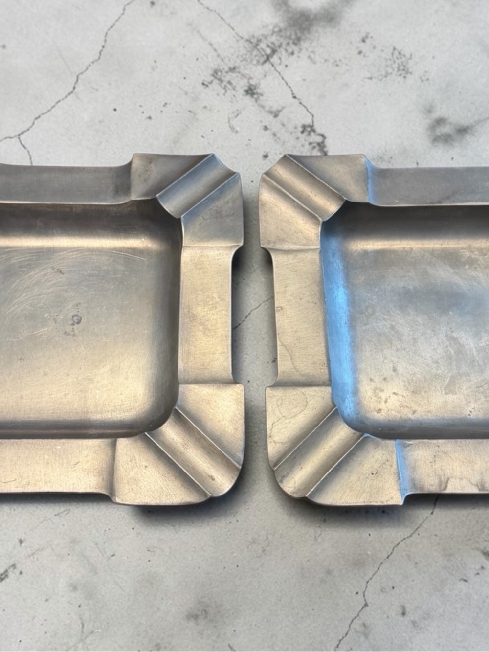 Vintage Stamped Pewter (2) ashtrays made by Peltro of Italy.